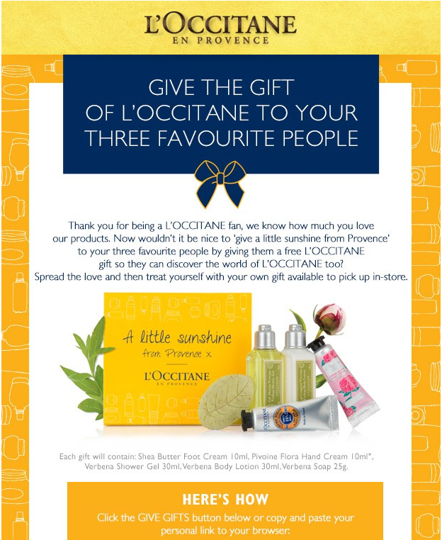 L'occitane freebie email